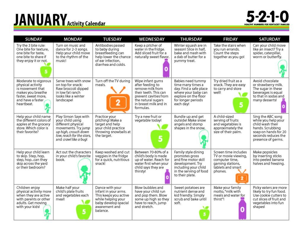 5-2-1-0 Monthly Calendars